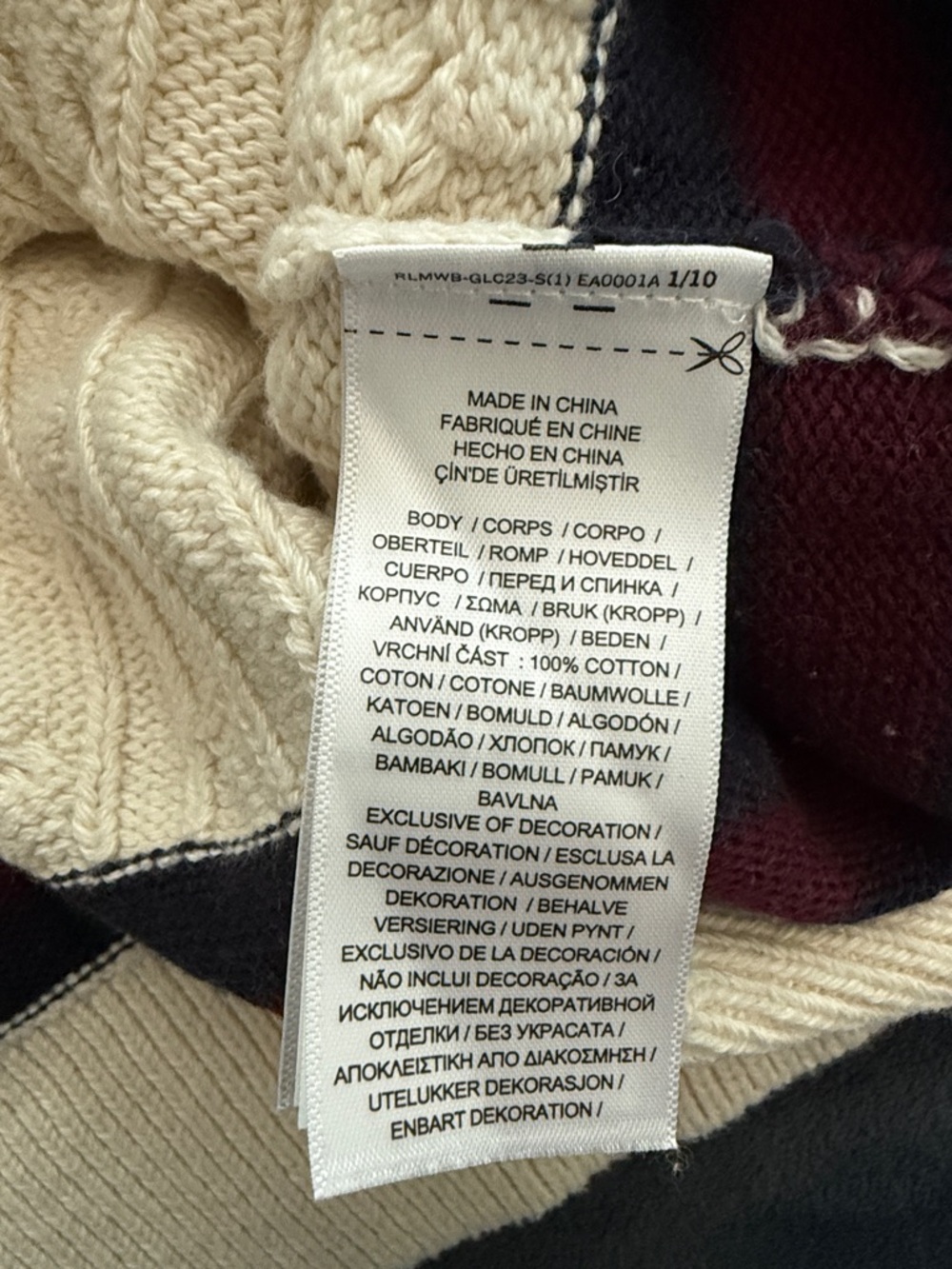 Polo Ralph Lauren Cream Cable-Knit V-Neck Sweater with Navy & Burgundy Trim Boys - Picture 7 of 8